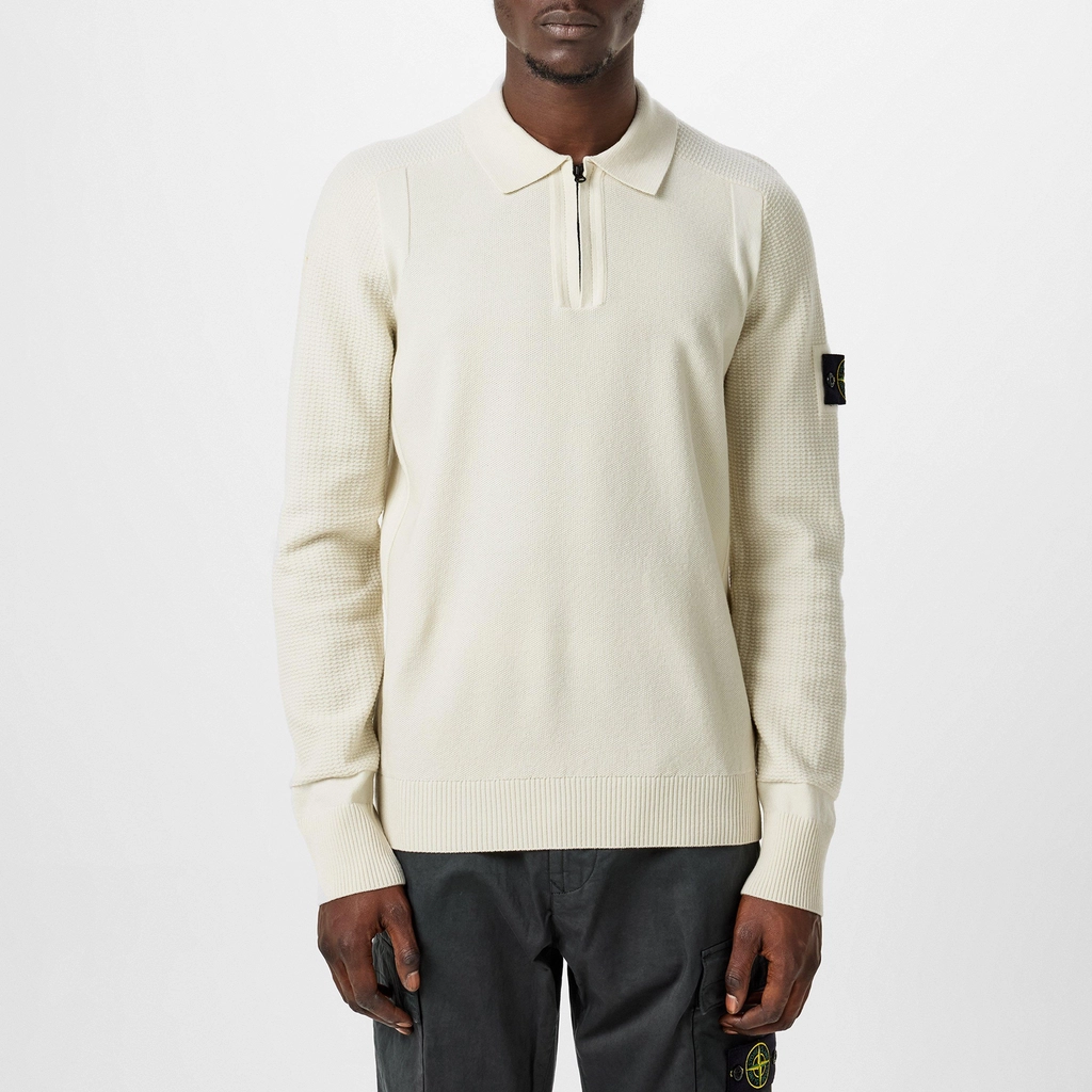 Stone Island Badge Knitquarterzip Sweatshirt - Stucco V0097